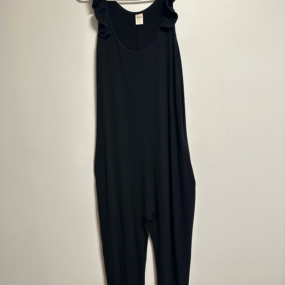 Smash + Tess Black Sleeveless Ruffle-Shoulder Jumpsuit